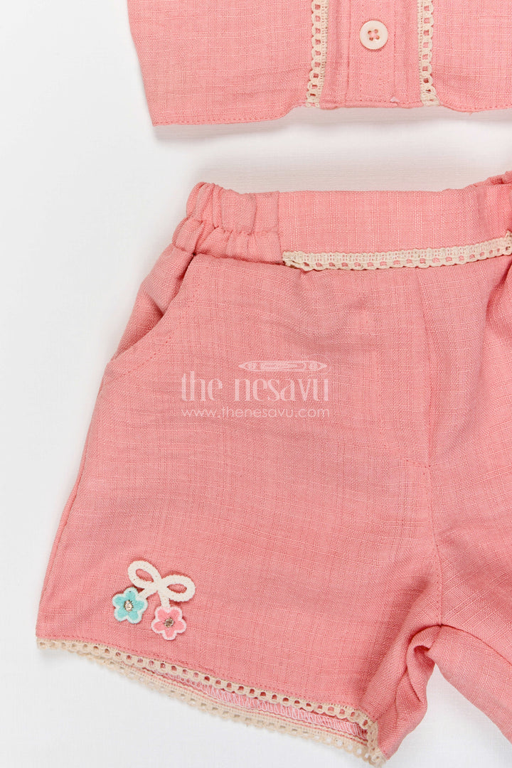 The Nesavu Girls Co-Ord Sets Baby Girl Co Ord Set for Toddler Outings and Everyday Play Nesavu Nesavu baby girl co ord set for toddler outings and playtime with lace embroidery jacket in breathable crepe cotton