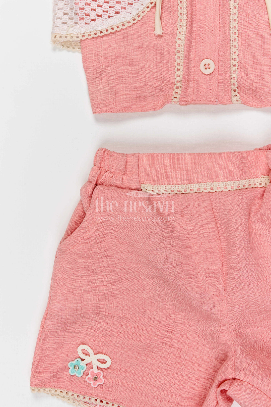 The Nesavu Girls Co-Ord Sets Baby Girl Co Ord Set for Toddler Outings and Everyday Play Nesavu Nesavu baby girl co ord set for toddler outings and playtime with lace embroidery jacket in breathable crepe cotton