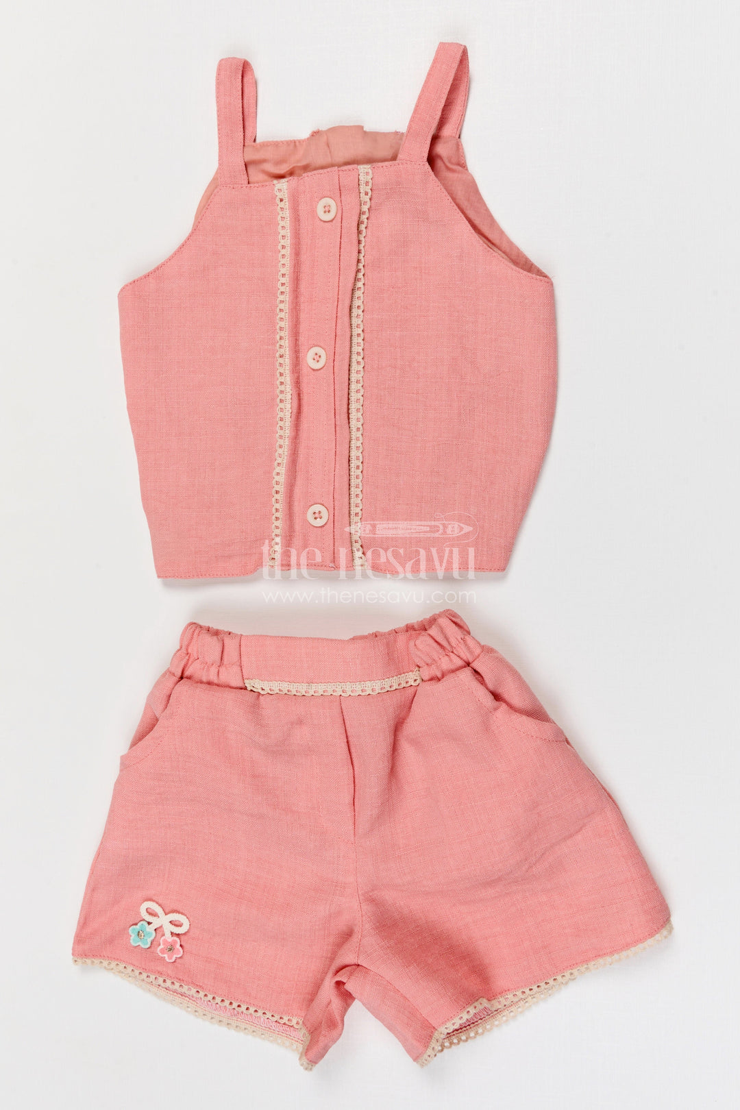 The Nesavu Girls Co-Ord Sets Baby Girl Co Ord Set for Toddler Outings and Everyday Play Nesavu Nesavu baby girl co ord set for toddler outings and playtime with lace embroidery jacket in breathable crepe cotton