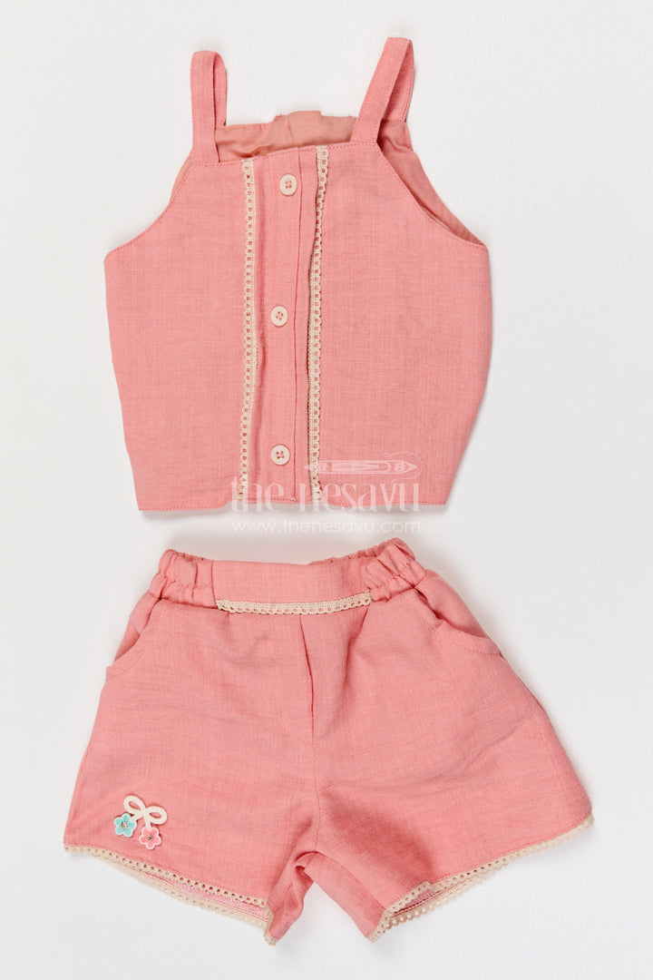 The Nesavu Girls Co-Ord Sets Baby Girl Co Ord Set for Toddler Outings and Everyday Play Nesavu Nesavu baby girl co ord set for toddler outings and playtime with lace embroidery jacket in breathable crepe cotton