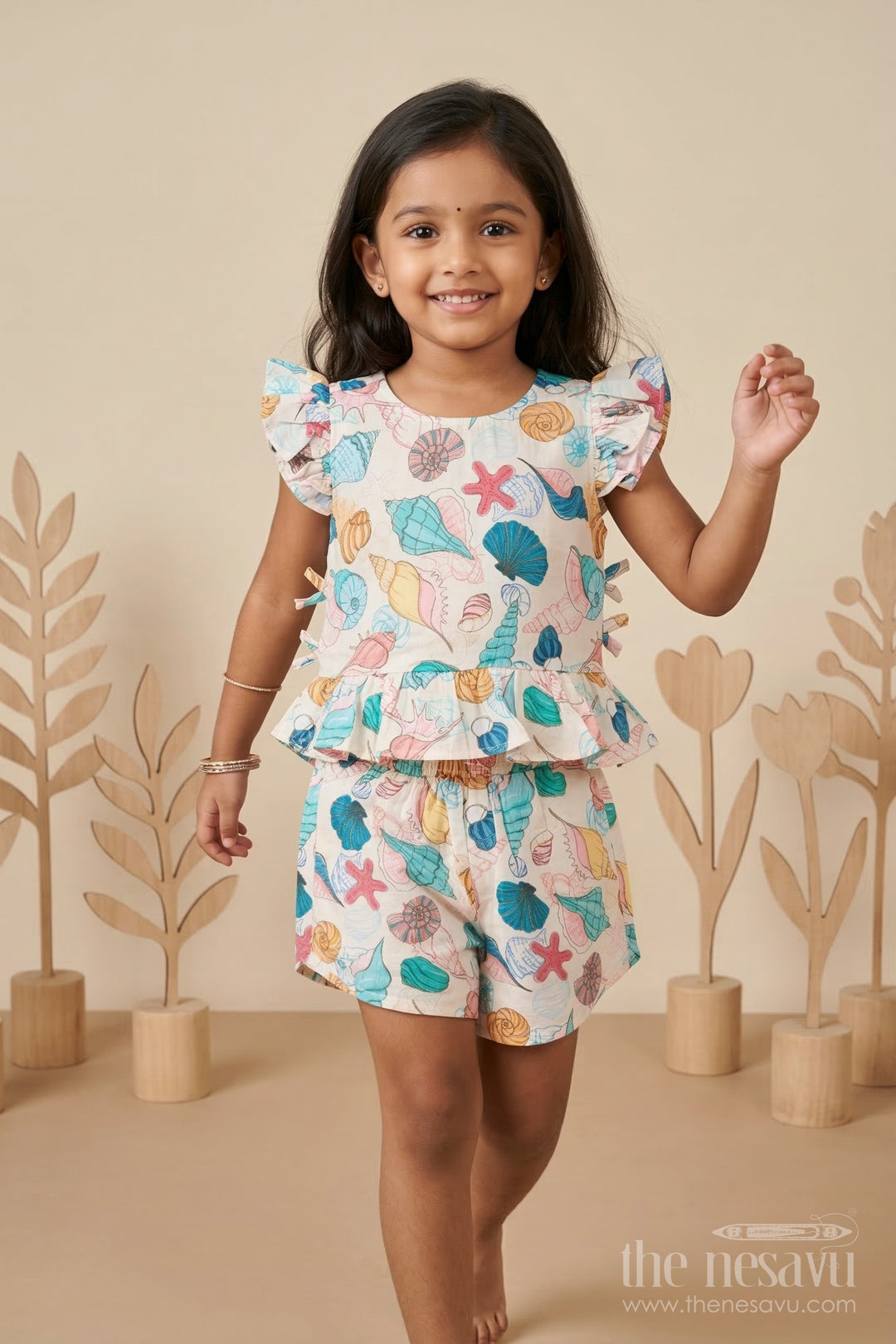 The Nesavu Girls Co-Ord Sets Baby Girl Co Ord Set for Toddler Outings and Summer Play Nesavu 16 (1Y) / Multicolor / Cotton GCS023B-16 Nesavu baby girl cotton co ord set for toddler summer play and outings with ocean inspired digital print