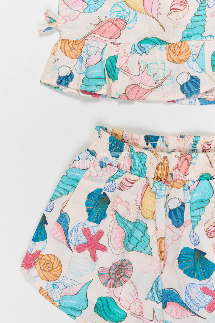 The Nesavu Girls Co-Ord Sets Baby Girl Co Ord Set for Toddler Outings and Summer Play Nesavu Nesavu baby girl cotton co ord set for toddler summer play and outings with ocean inspired digital print