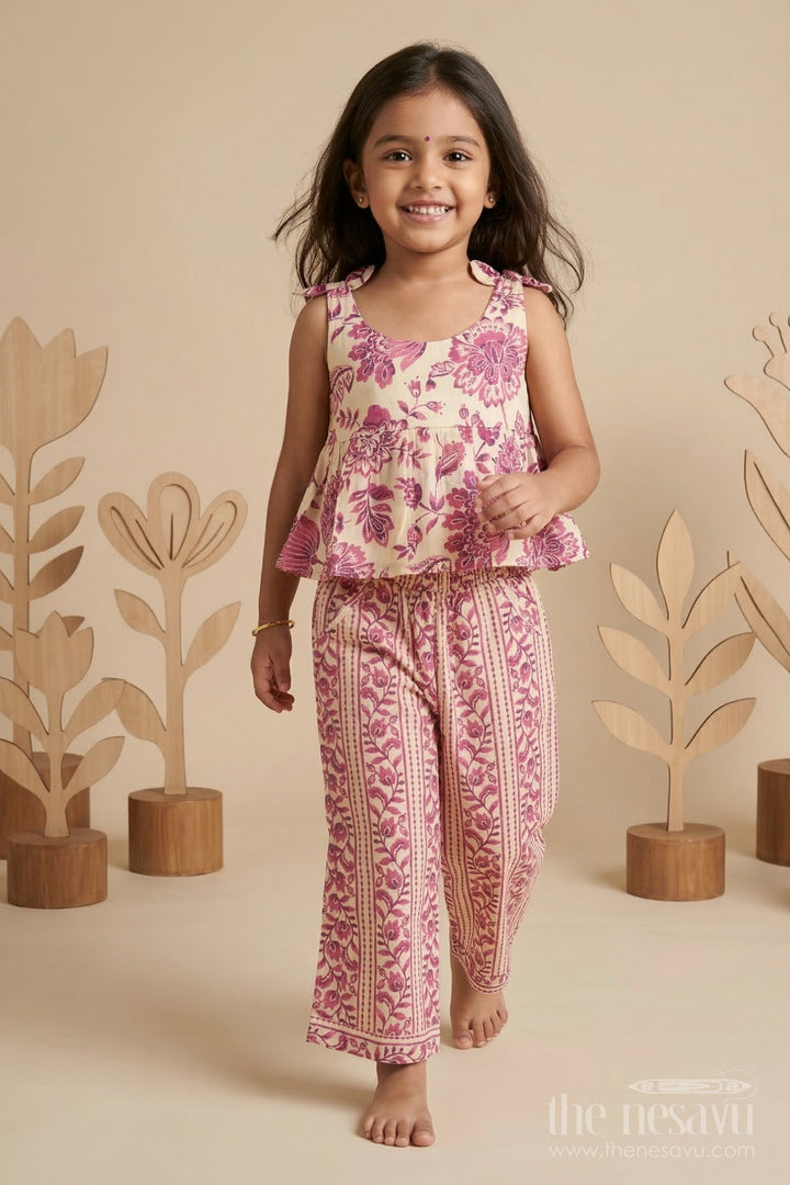 The Nesavu Girls Co-Ord Sets Baby Girl Co Ord Set for Toddler Summer Outings and Playdates Nesavu 16 (1Y) / Purple / Cotton GCS027A-16 Nesavu baby girl cotton co ord set for toddler summer outings and playdates with paisley digital print
