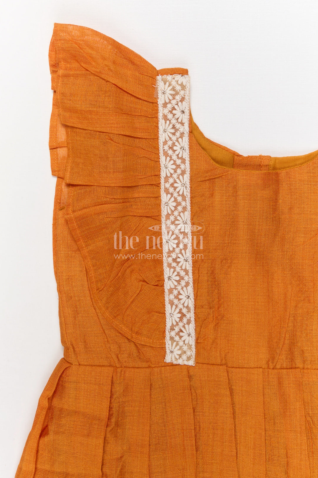 The Nesavu Girls Chanderi Frock Baby Girl Cotton Chanderi Frock for Cultural Days and Festive Dressing Nesavu Nesavu cotton chanderi baby girl frock with pleats and embroidered lace for ethnic wear