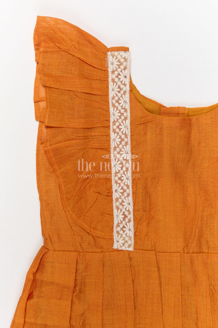 The Nesavu Girls Chanderi Frock Baby Girl Cotton Chanderi Frock for Cultural Days and Festive Dressing Nesavu Nesavu cotton chanderi baby girl frock with pleats and embroidered lace for ethnic wear