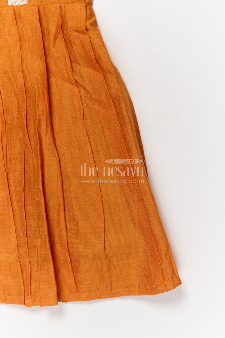 The Nesavu Girls Chanderi Frock Baby Girl Cotton Chanderi Frock for Cultural Days and Festive Dressing Nesavu Nesavu cotton chanderi baby girl frock with pleats and embroidered lace for ethnic wear