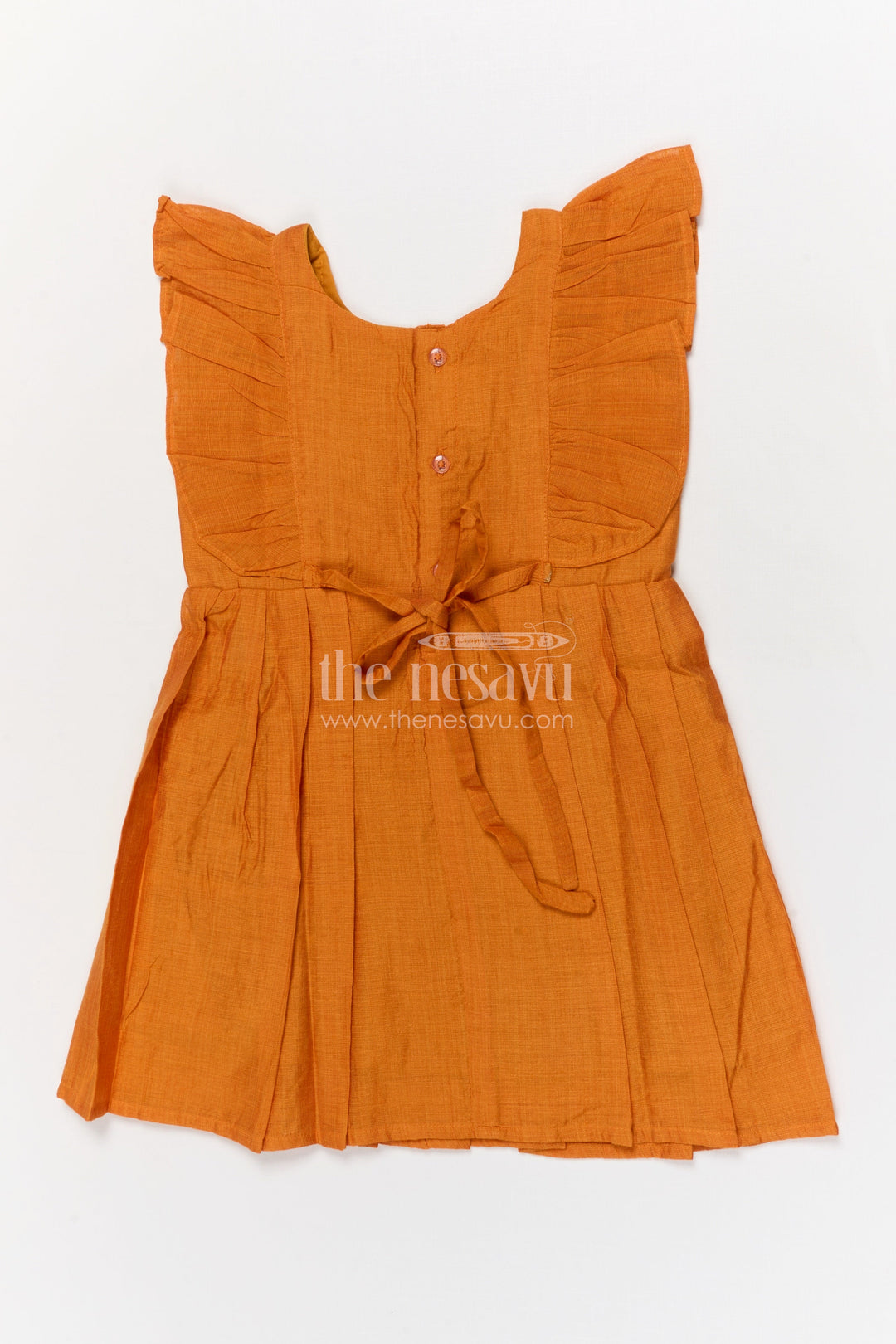 The Nesavu Girls Chanderi Frock Baby Girl Cotton Chanderi Frock for Cultural Days and Festive Dressing Nesavu Nesavu cotton chanderi baby girl frock with pleats and embroidered lace for ethnic wear