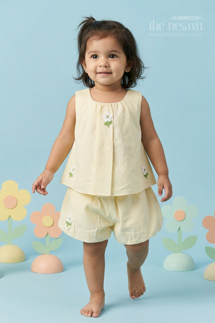 The Nesavu Baby Casual Sets Baby Girl Cotton Co Ord Set for Daily Wear and Comfort Nesavu 18 (2Y) / Half white / Cotton BFJ984A-18 Nesavu baby girl cotton co ord set for daily wear with thread embroidery soft breathable kids outfit