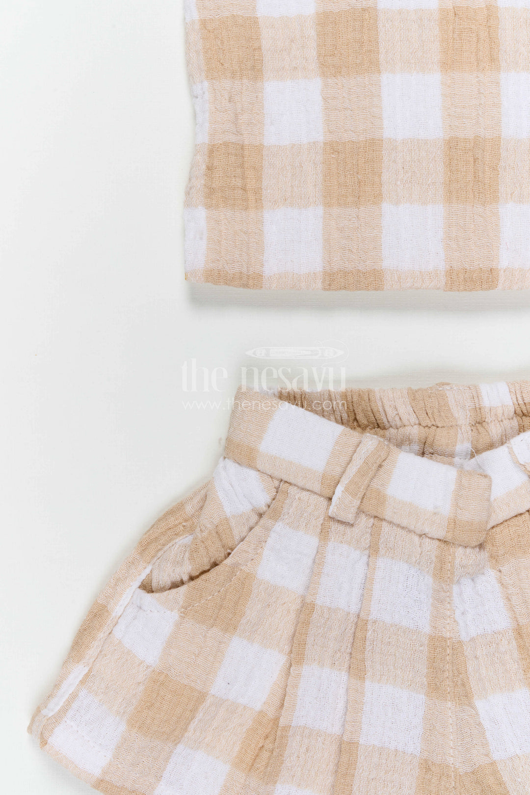 The Nesavu Baby Casual Sets Baby Girl Cotton Co Ord Set for Summer Outings and Daily Wear Nesavu Nesavu baby girl muslin cotton co ord set with checked design for summer outings and daily wear