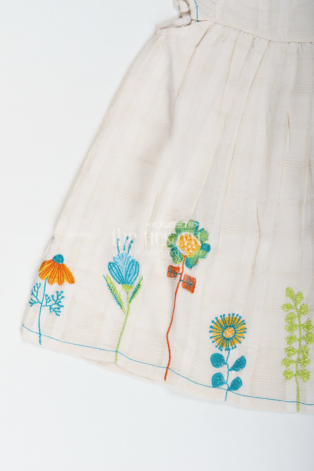 The Nesavu Baby Cotton Frocks Baby Girl Cotton Dress with Floral Embroidery Nesavu Nesavu Baby Girl Sleeveless Cotton Dress Green Floral Thread Embroidery Soft Ruffles