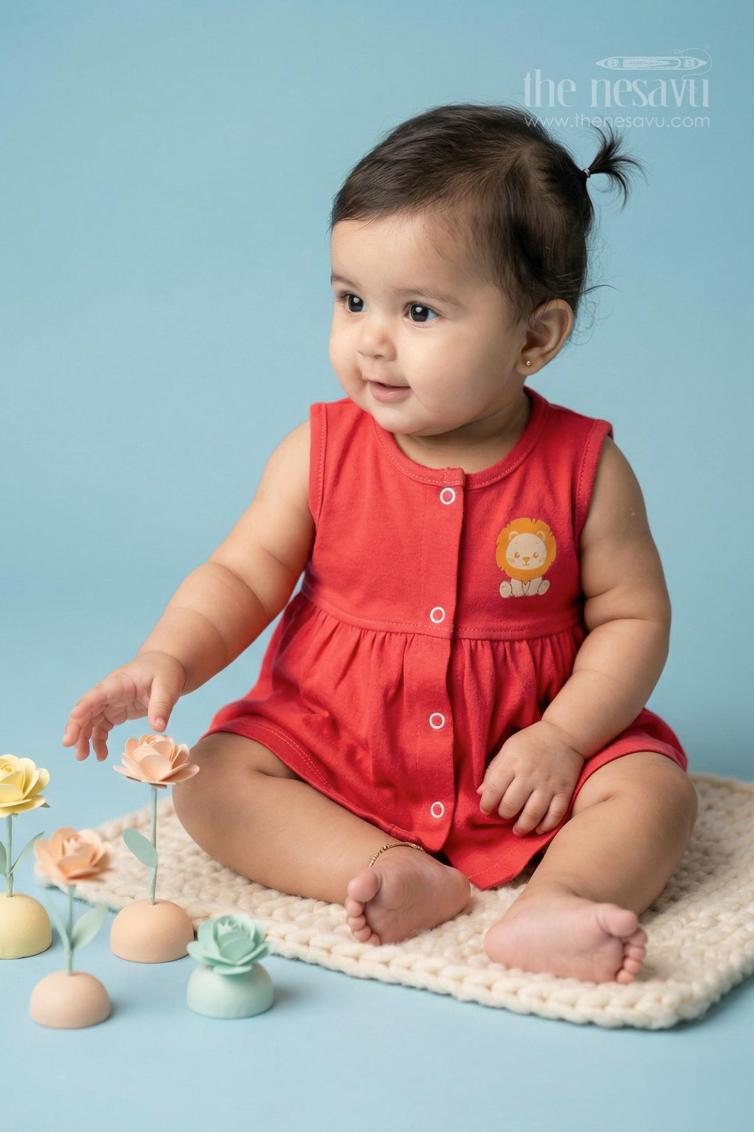 The Nesavu Baby Frocks Baby Girl Cotton Frock for Birthday and Family Outings Nesavu 10 (NB) / Half white / Cotton BFJ946A-10 Nesavu Baby Girl Cotton Frock For Birthday Party Sleeveless Jersey Infant Dress