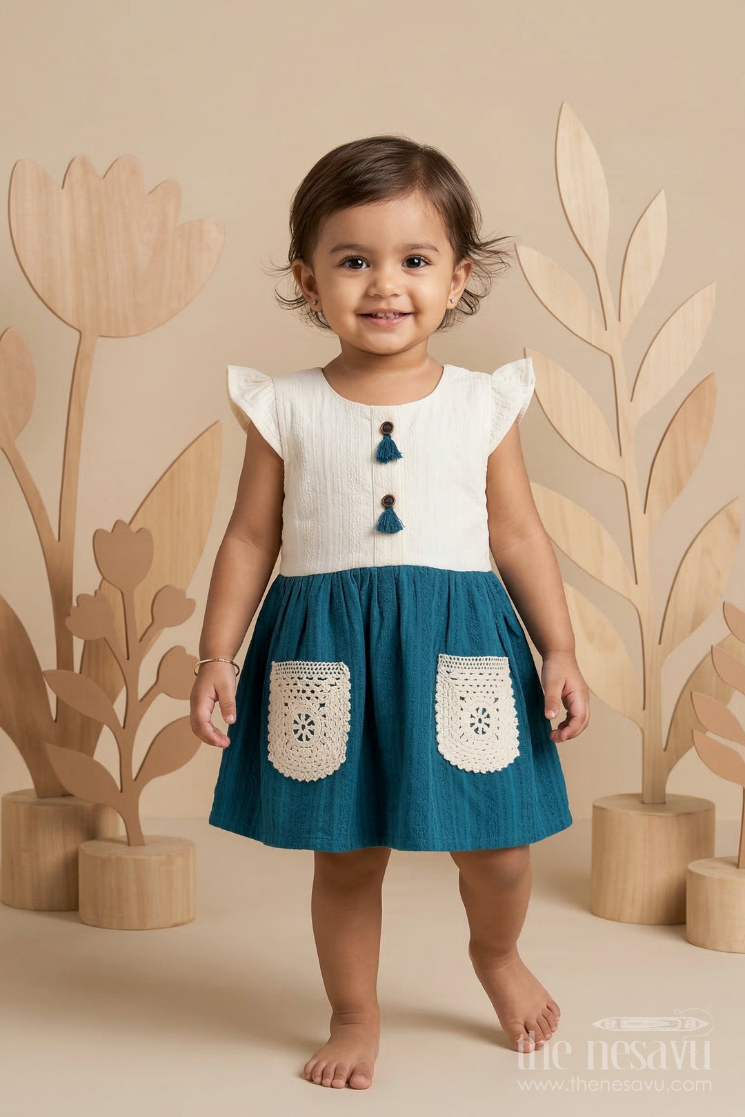 The Nesavu Baby Cotton Frocks Baby Girl Cotton Frock for Birthdays and Family Celebrations Nesavu 14 (6M) / Blue / Cotton BFJ959A-14 Nesavu baby girl cotton frock with cute pockets for birthdays outings and baby celebrations