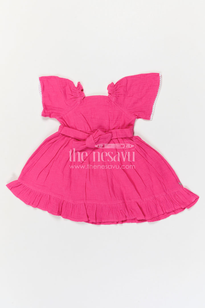 The Nesavu Girls Cotton Frock Baby Girl Cotton Frock for Birthdays and Special Outings Nesavu Nesavu baby girl muslin cotton frock with thread embroidery for birthdays and special outings