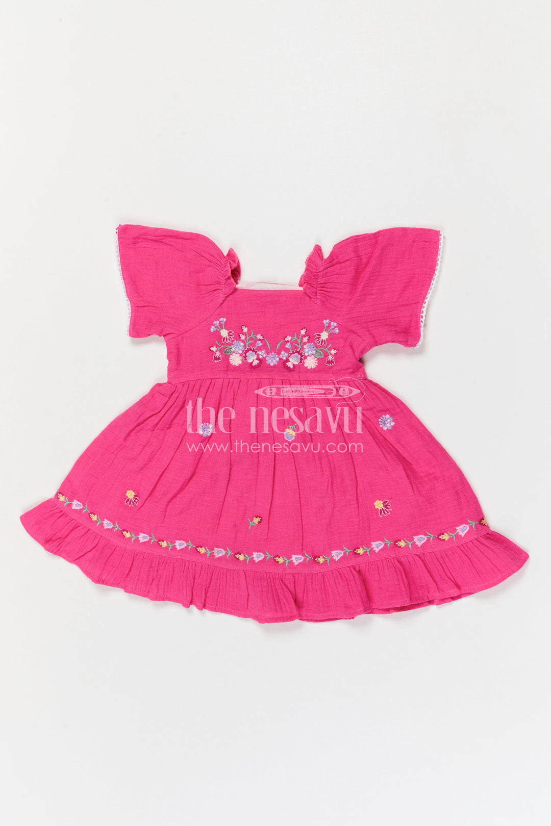 The Nesavu Girls Cotton Frock Baby Girl Cotton Frock for Birthdays and Special Outings Nesavu Nesavu baby girl muslin cotton frock with thread embroidery for birthdays and special outings