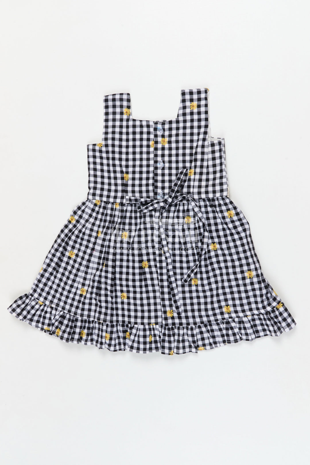 The Nesavu Girls Cotton Frock Baby Girl Cotton Frock for Casual Outings and Daycare Wear Nesavu Nesavu baby girl cotton frock with daisy embroidery and checks for casual wear