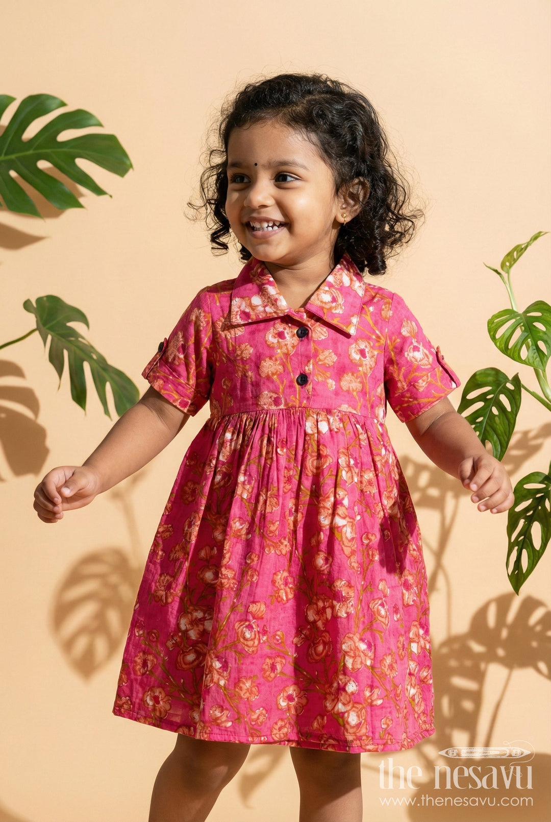 The Nesavu Girls Cotton Frock Baby Girl Cotton Frock for Casual Outings and Everyday Play Nesavu 16 (1Y) / Pink GFC2036A-16 Nesavu baby girl cotton frock with floral print – comfortable everyday outfit for play and outings