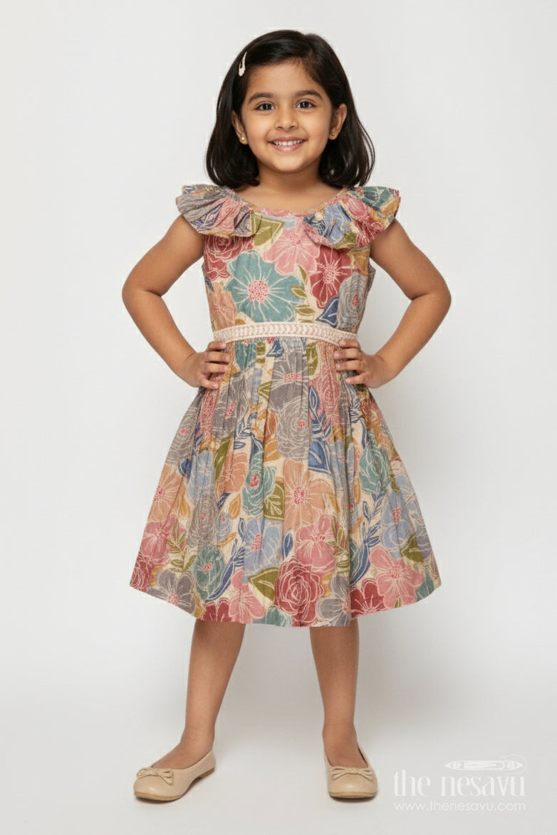 The Nesavu Girls Cotton Frock Baby Girl Cotton Frock for Casual Outings and Playdates Nesavu 18 (2Y) / Multicolor GFC2016A-18 Nesavu baby girl cotton frock with digital floral print for playdates and everyday wear