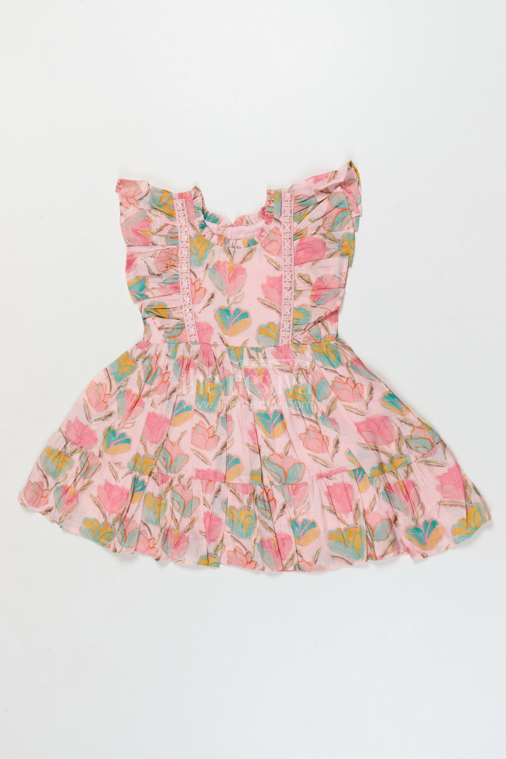 The Nesavu Girls Cotton Frock Baby Girl Cotton Frock for Casual Outings and Playdates Nesavu 18 (2Y) / Pink / Modal GFC2081A-18 Nesavu baby girl cotton frock with floral print and ruffles for everyday wear
