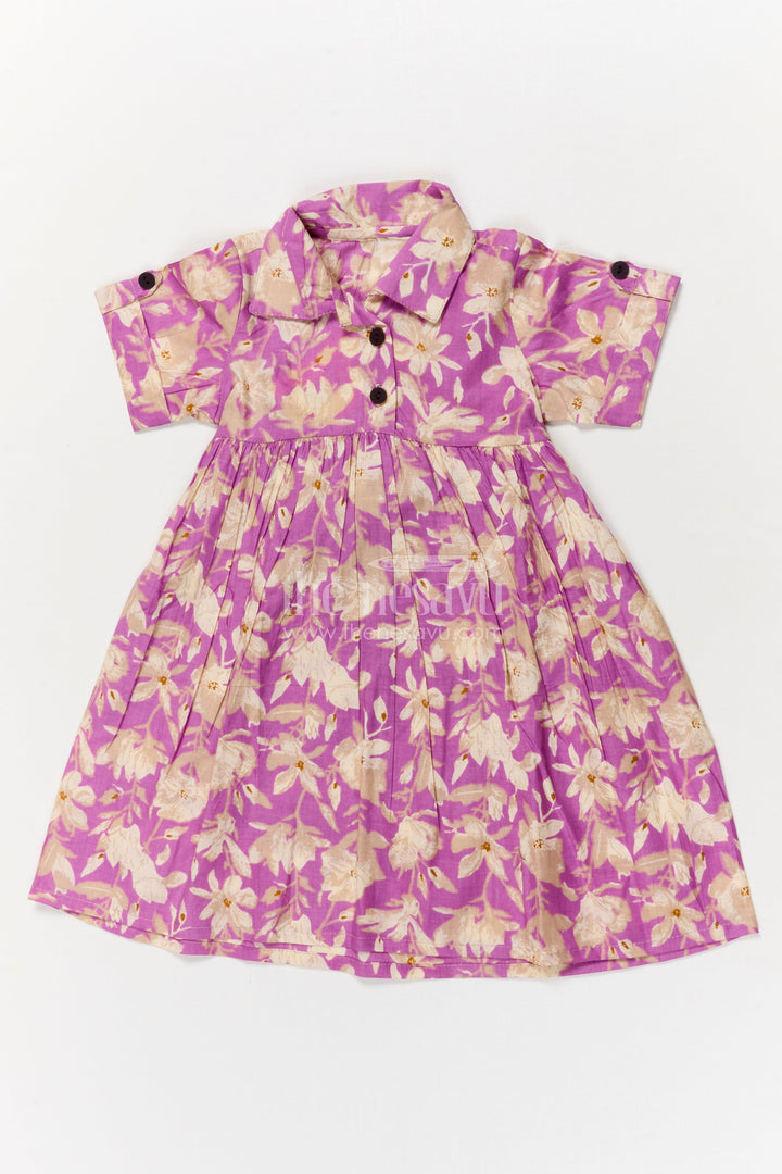 The Nesavu Girls Cotton Frock Baby Girl Cotton Frock for Casual Summer Wear and Play Nesavu 16 (1Y) / Purple GFC2040A-16 Nesavu baby girl cotton frock with purple floral print for summer play and casual wear