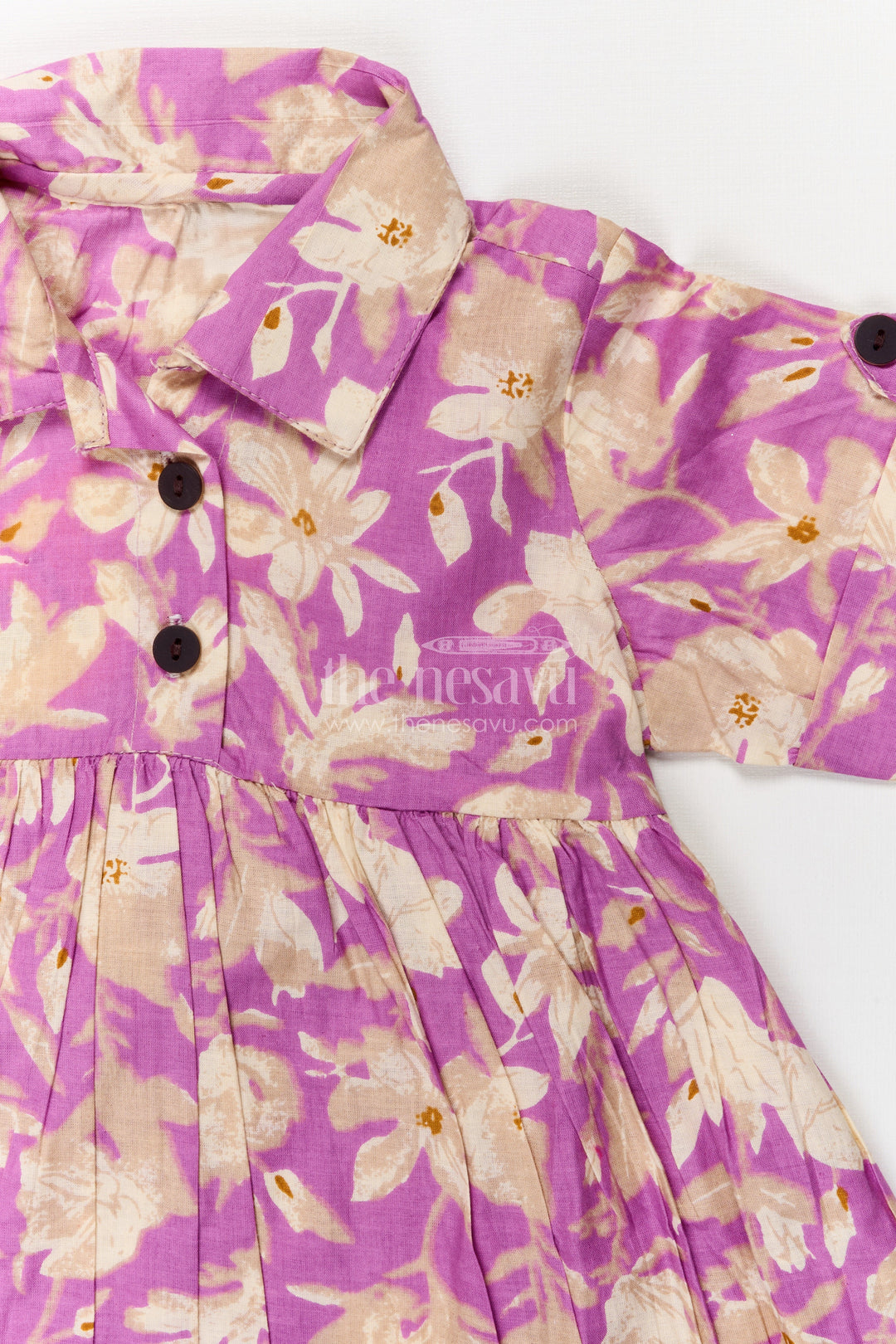 The Nesavu Girls Cotton Frock Baby Girl Cotton Frock for Casual Summer Wear and Play Nesavu Nesavu baby girl cotton frock with purple floral print for summer play and casual wear