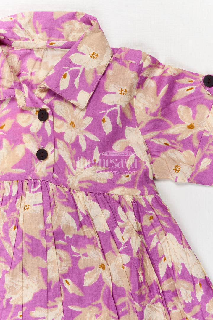 The Nesavu Girls Cotton Frock Baby Girl Cotton Frock for Casual Summer Wear and Play Nesavu Nesavu baby girl cotton frock with purple floral print for summer play and casual wear