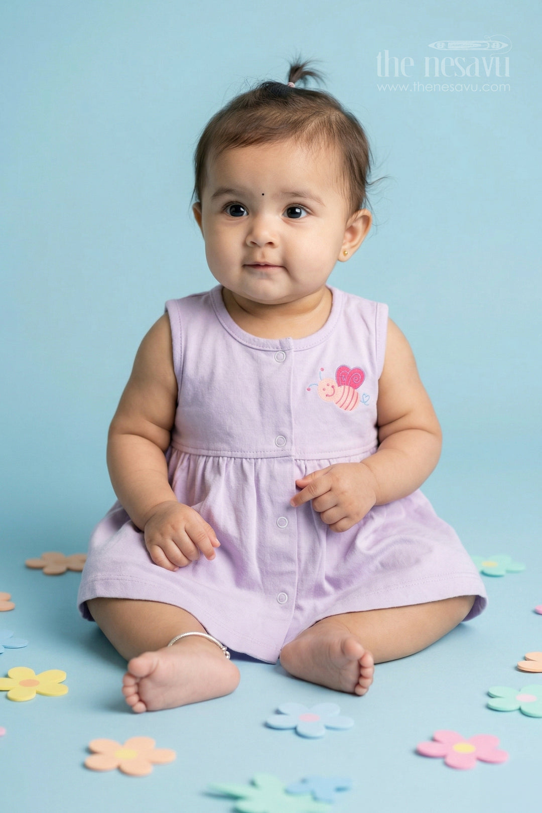 The Nesavu Baby Frocks Baby Girl Cotton Frock for Casual Wear and Playdates Nesavu 10 (NB) / Half white / Cotton BFJ947A-10 Nesavu Baby Girl Cotton Frock For Daily Wear Sleeveless Jersey Dress For Infants