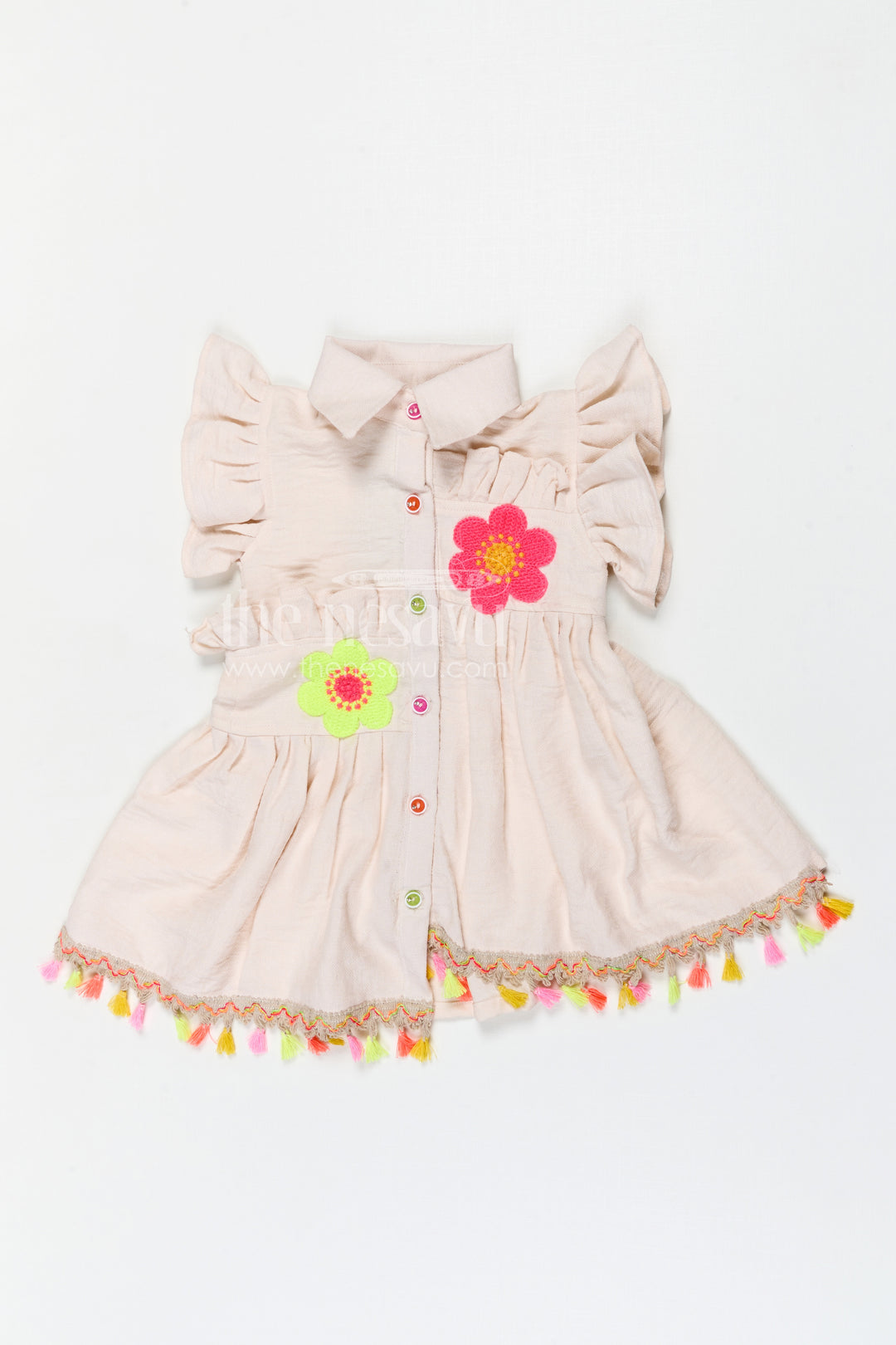 The Nesavu Girls Cotton Frock Baby Girl Cotton Frock for Casual Wear and Playtime Outings Nesavu Nesavu baby girl cotton frock for casual wear with rayon cotton fabric and thread embroidery lightweight comfort fit