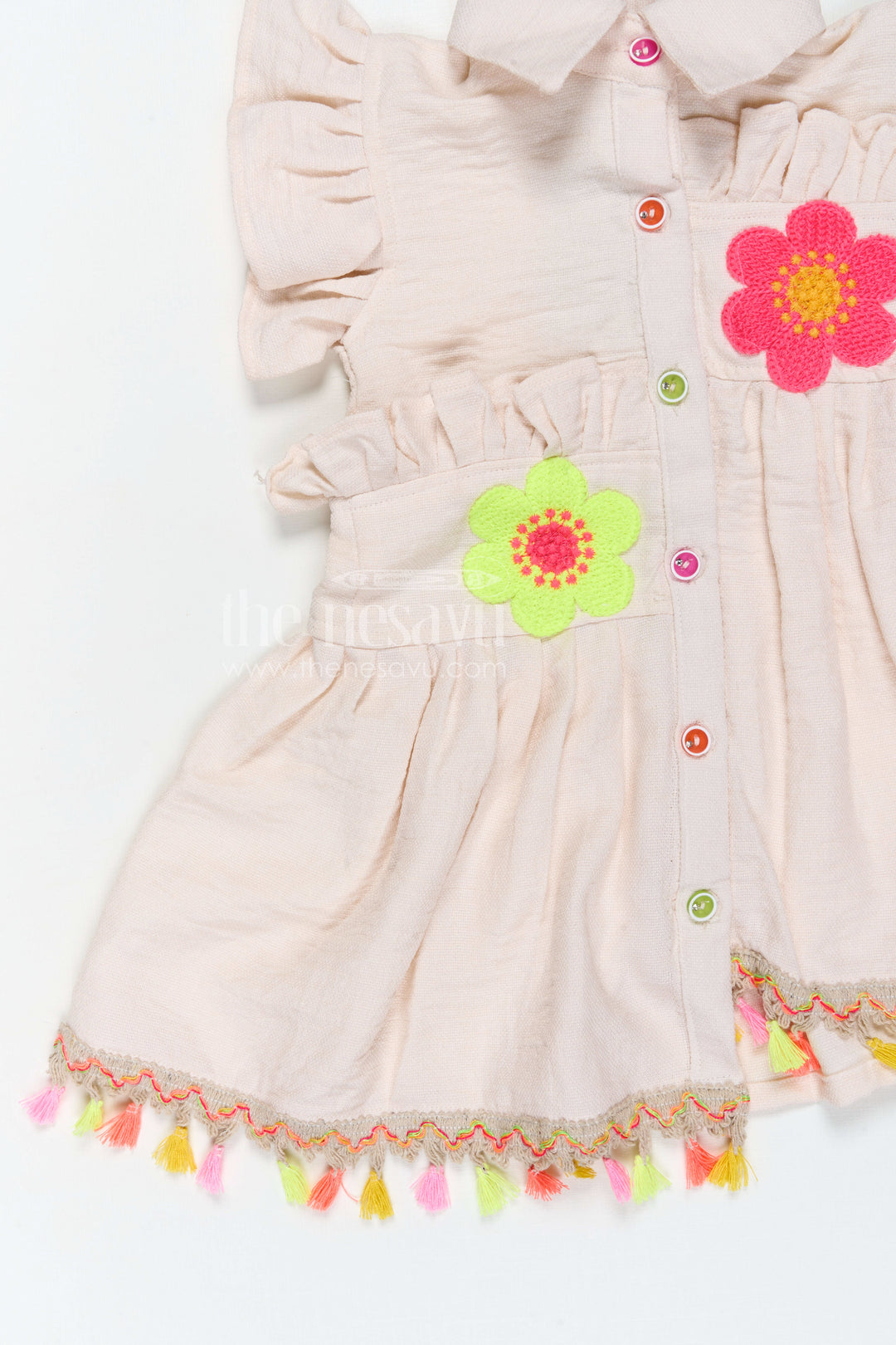 The Nesavu Girls Cotton Frock Baby Girl Cotton Frock for Casual Wear and Playtime Outings Nesavu Nesavu baby girl cotton frock for casual wear with rayon cotton fabric and thread embroidery lightweight comfort fit