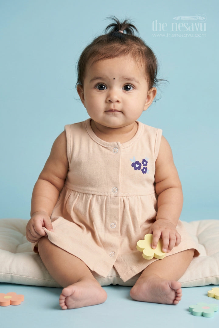 The Nesavu Baby Frocks Baby Girl Cotton Frock for Daily Comfort and Playtime Nesavu 10 (NB) / Half white / Cotton BFJ948A-10 Nesavu Baby Girl Cotton Frock For Daily Wear Sleeveless Jersey Infant Dress