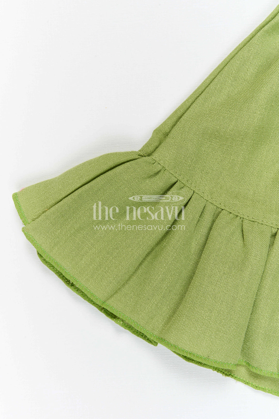 The Nesavu Baby Frocks Baby Girl Cotton Frock for Daily Wear and Casual Outings Nesavu Nesavu Baby Girl Green Cotton Frock With Thread Embroidery And Frill Hem For Daily Wear And Casual Outings