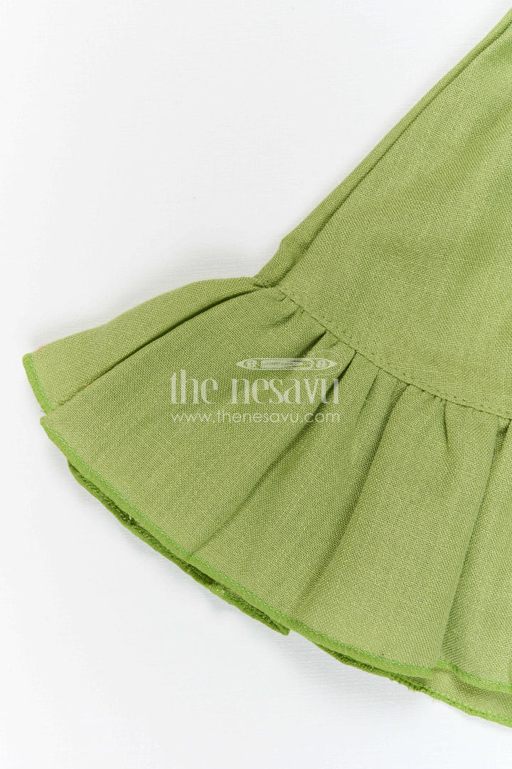 The Nesavu Baby Frocks Baby Girl Cotton Frock for Daily Wear and Casual Outings Nesavu Nesavu Baby Girl Green Cotton Frock With Thread Embroidery And Frill Hem For Daily Wear And Casual Outings