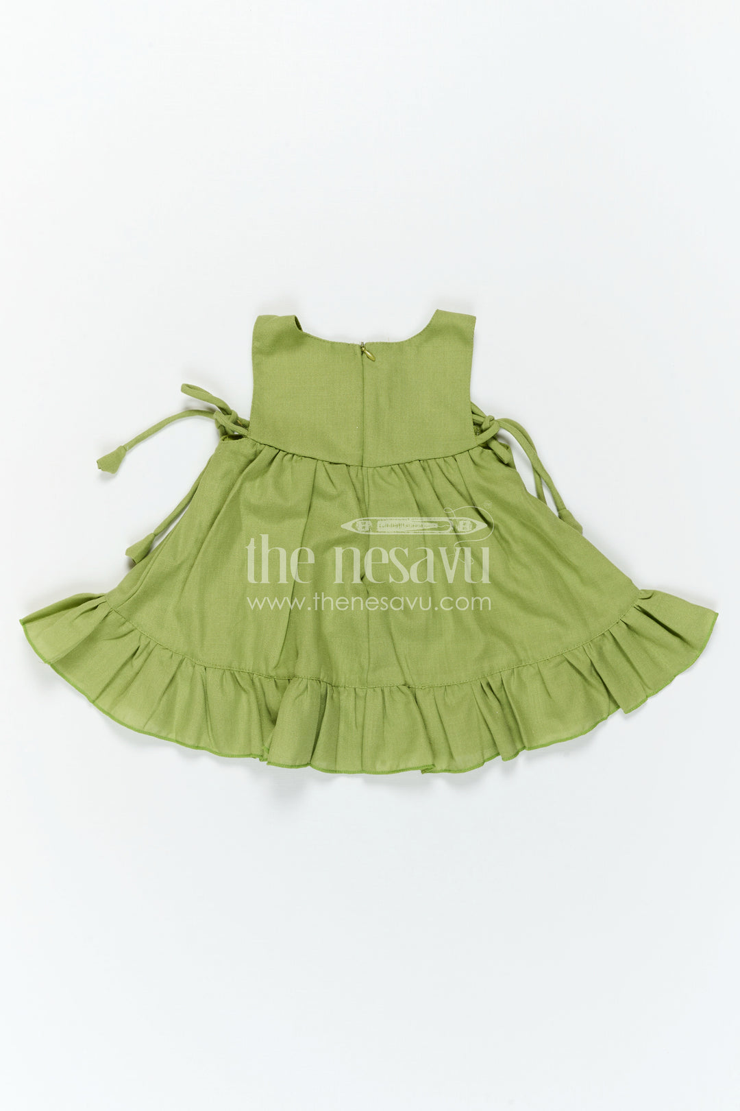 The Nesavu Baby Frocks Baby Girl Cotton Frock for Daily Wear and Casual Outings Nesavu Nesavu Baby Girl Green Cotton Frock With Thread Embroidery And Frill Hem For Daily Wear And Casual Outings