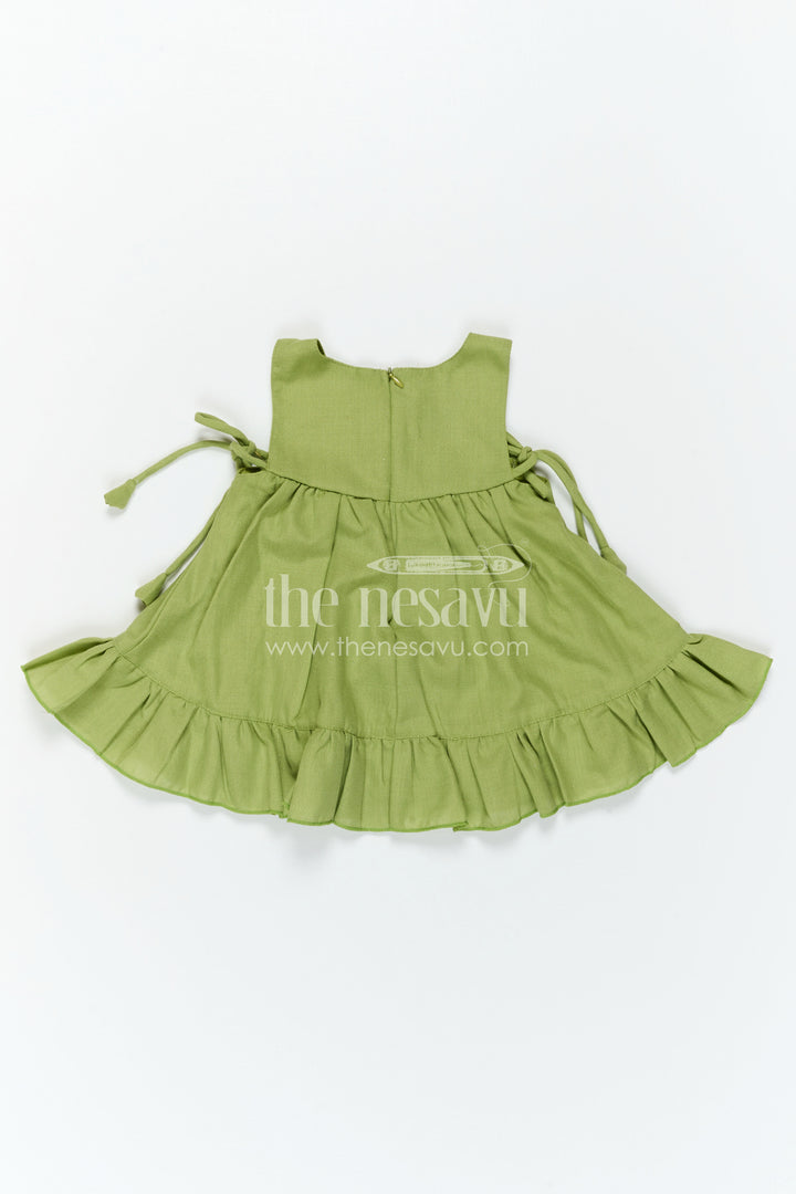 The Nesavu Baby Frocks Baby Girl Cotton Frock for Daily Wear and Casual Outings Nesavu Nesavu Baby Girl Green Cotton Frock With Thread Embroidery And Frill Hem For Daily Wear And Casual Outings
