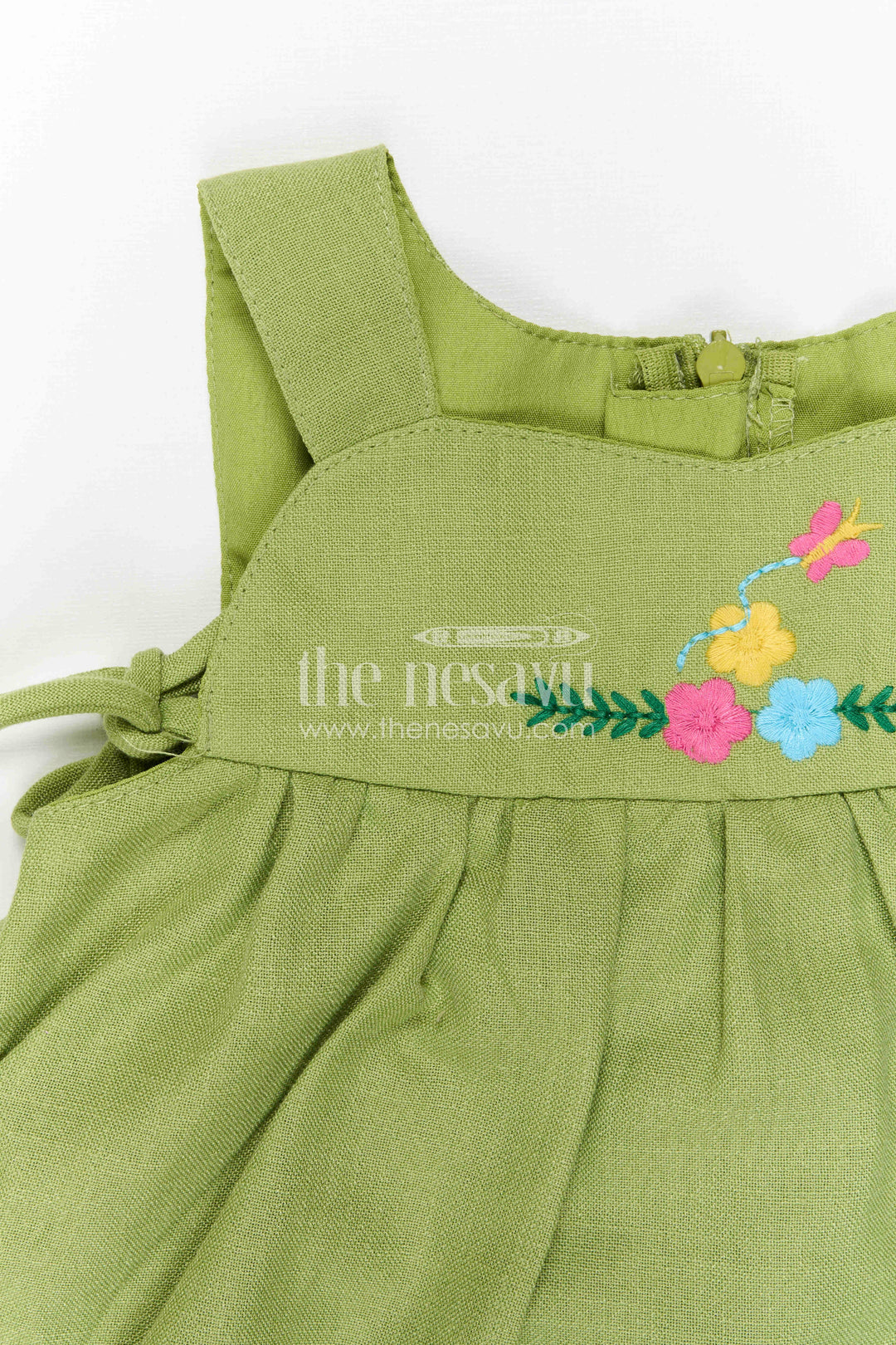 The Nesavu Baby Frocks Baby Girl Cotton Frock for Daily Wear and Casual Outings Nesavu Nesavu Baby Girl Green Cotton Frock With Thread Embroidery And Frill Hem For Daily Wear And Casual Outings