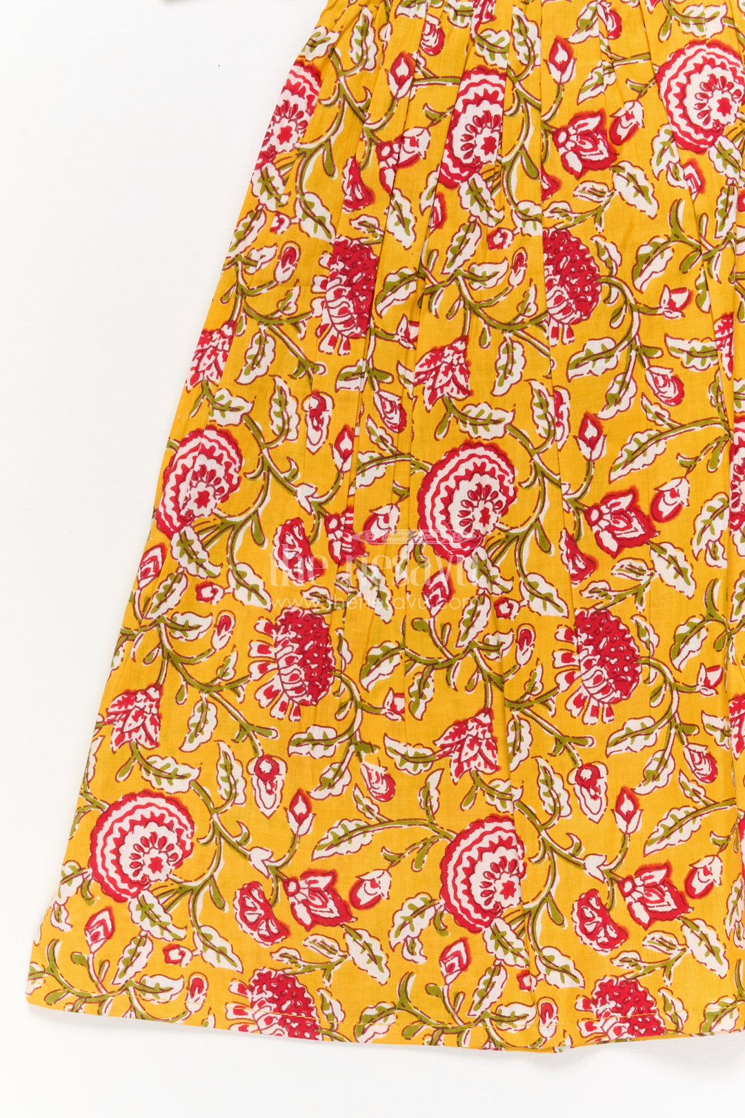 The Nesavu Girls Cotton Frock Baby Girl Cotton Frock for Ethnic Day and Festive School Events Nesavu Nesavu yellow cotton frock for baby girls with collar and floral print – festive and school ethnic wear