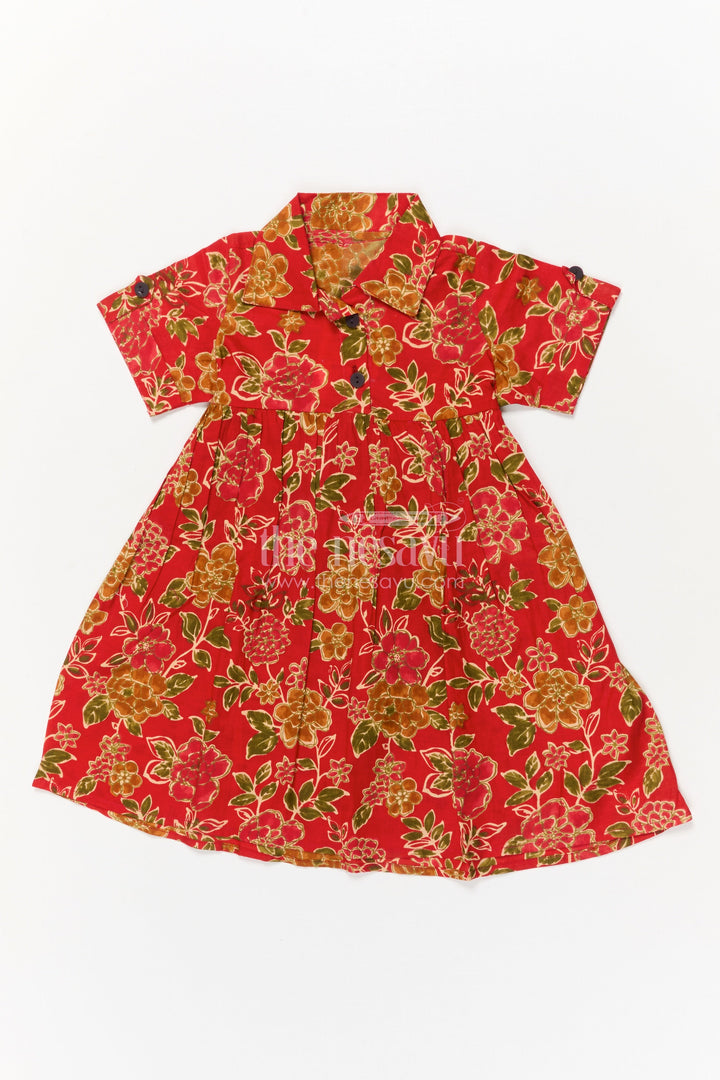 The Nesavu Girls Cotton Frock Baby Girl Cotton Frock for Everyday Festive Charm Nesavu 16 (1Y) / Orange GFC2042A-16 Nesavu baby girl cotton frock in orange with floral digital print for festive and casual days