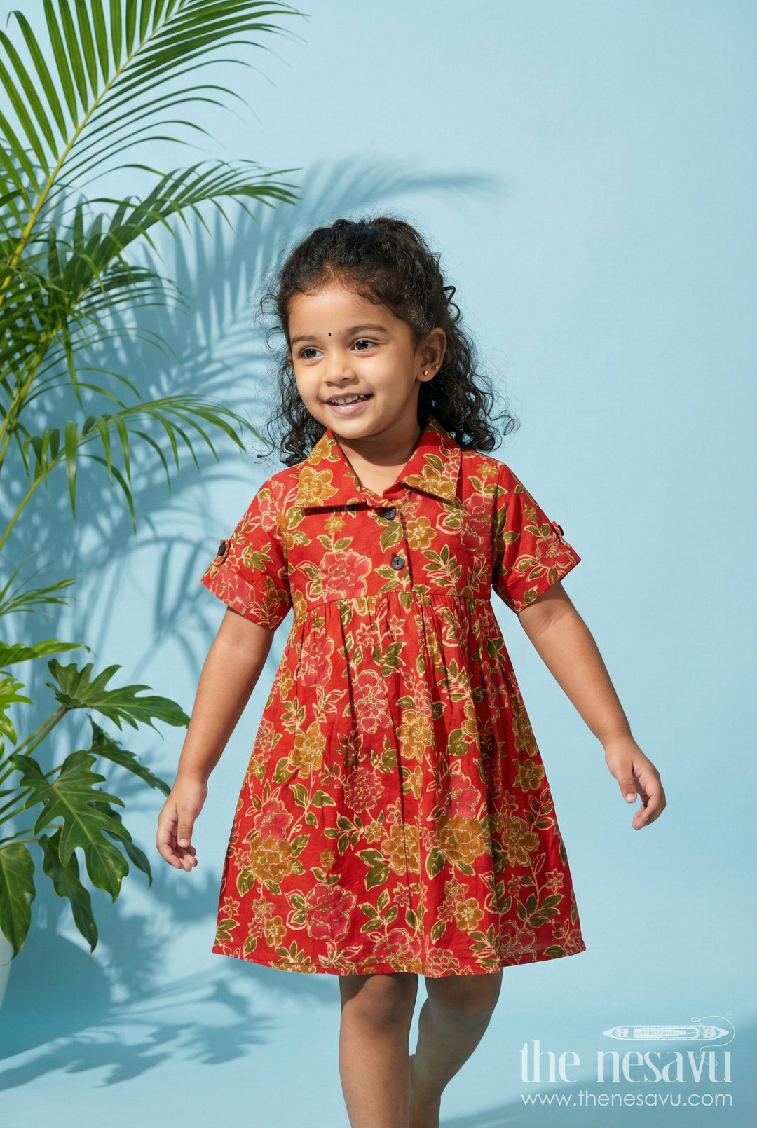 The Nesavu Girls Cotton Frock Baby Girl Cotton Frock for Everyday Festive Charm Nesavu 16 (1Y) / Orange GFC2042A-16 Nesavu baby girl cotton frock in orange with floral digital print for festive and casual days