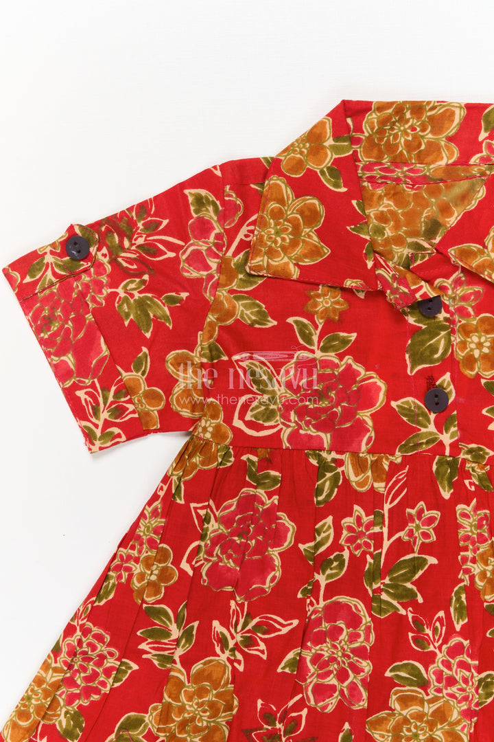 The Nesavu Girls Cotton Frock Baby Girl Cotton Frock for Everyday Festive Charm Nesavu Nesavu baby girl cotton frock in orange with floral digital print for festive and casual days