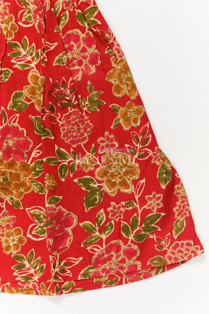 The Nesavu Girls Cotton Frock Baby Girl Cotton Frock for Everyday Festive Charm Nesavu Nesavu baby girl cotton frock in orange with floral digital print for festive and casual days
