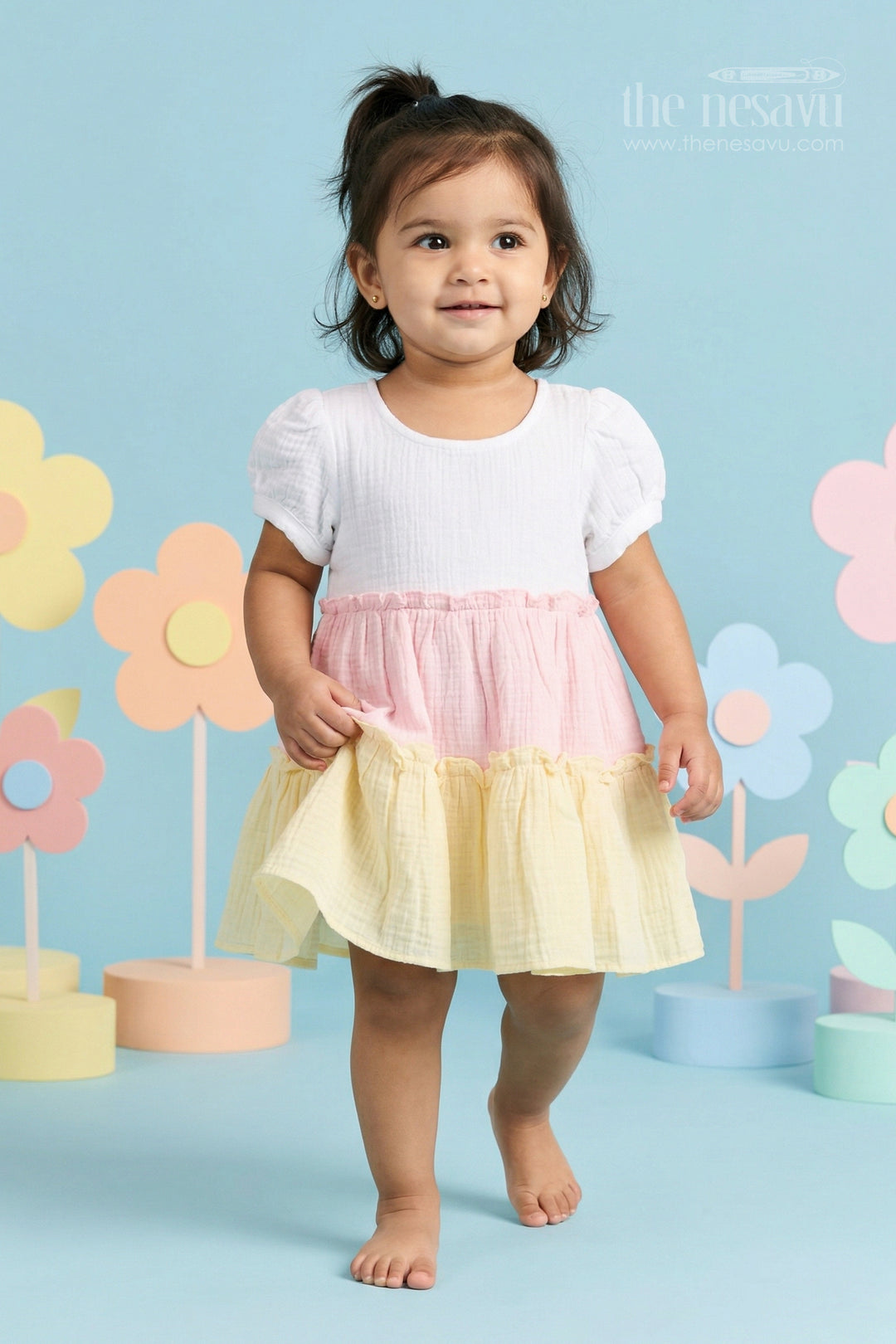 The Nesavu Baby Cotton Frocks Baby Girl Cotton Frock for Everyday Outings and Family Visits Nesavu 16 (1Y) / Multicolor / Muslin Cotton BFJ979B-16 Nesavu baby girl muslin cotton frock for everyday outings with breathable layered design
