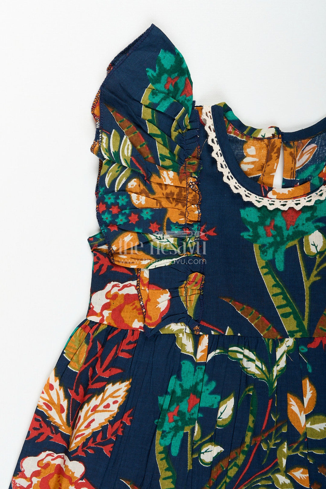 The Nesavu Baby girl cotton frock for everyday play and outings Nesavu Nesavu baby girl cotton frock dark floral print  casual outfit outings everyday play