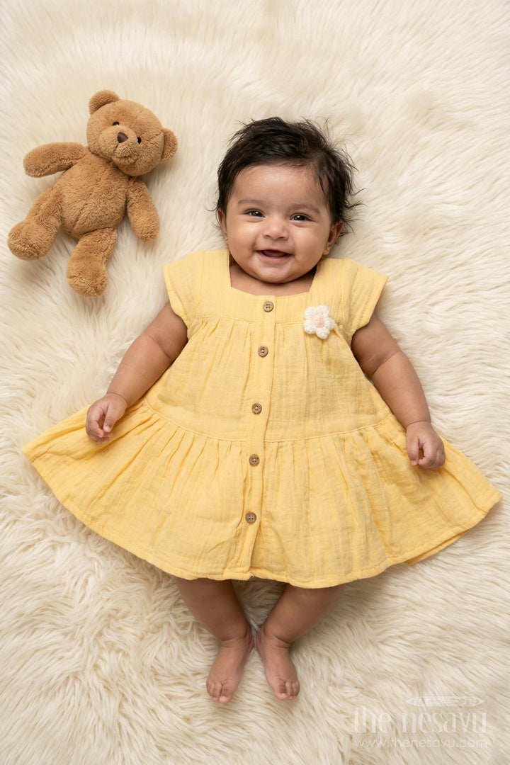 The Nesavu Baby Cotton Frocks Baby Girl Cotton Frock for Everyday Wear and Gifting Nesavu 14 (6M) / Yellow / Cotton BFJ925B-14 Nesavu muslin cotton frock for baby girls – ideal for summer comfort and daily casual wear