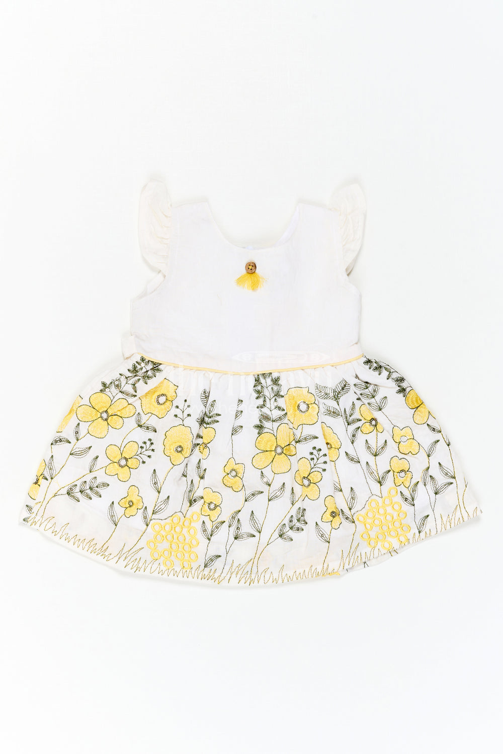The Nesavu Baby Cotton Frocks Baby Girl Cotton Frock for Family Day Outings Nesavu 14 (6M) / Yellow / Muslin Cotton BFJ1013B-14 Nesavu Baby Girl Cotton Frock For Family Day Outings With Thread Embroidery And Soft Flare