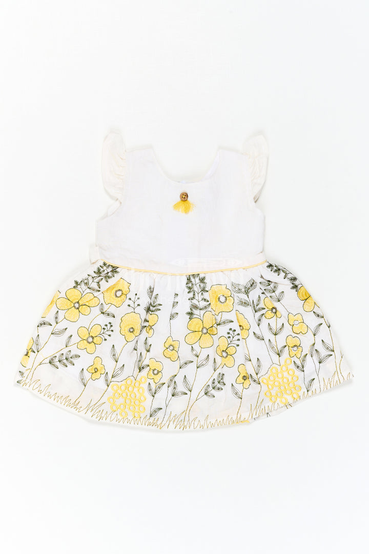 The Nesavu Baby Cotton Frocks Baby Girl Cotton Frock for Family Day Outings Nesavu 14 (6M) / Yellow / Muslin Cotton BFJ1013B-14 Nesavu Baby Girl Cotton Frock For Family Day Outings With Thread Embroidery And Soft Flare