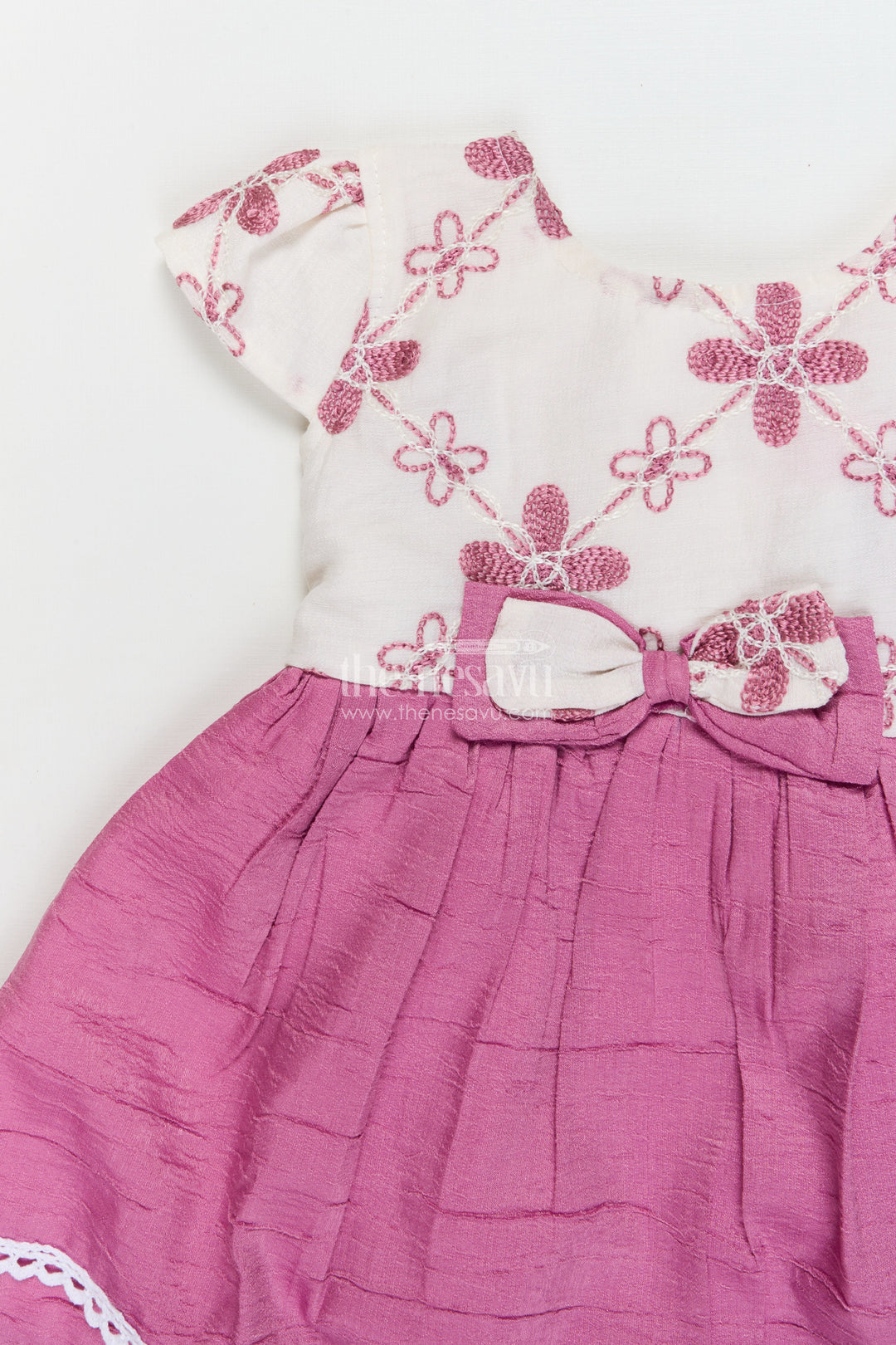 The Nesavu Baby Cotton Frocks Baby Girl Cotton Frock for Family Outings and Casual Celebrations Nesavu 14 (6M) / Pink / Cotton BFJ923B-14 Nesavu cotton frock for baby girls with floral embroidery and lace trim – ideal for family functions