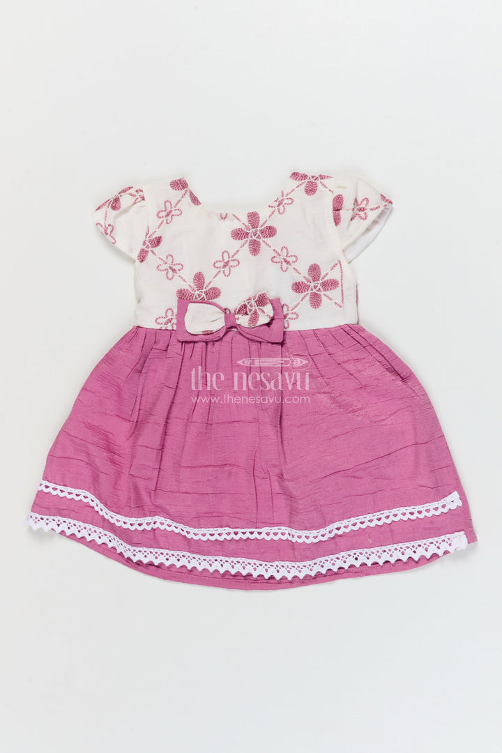 The Nesavu Baby Cotton Frocks Baby Girl Cotton Frock for Family Outings and Casual Celebrations Nesavu 14 (6M) / Pink / Cotton BFJ923B-14 Nesavu cotton frock for baby girls with floral embroidery and lace trim – ideal for family functions