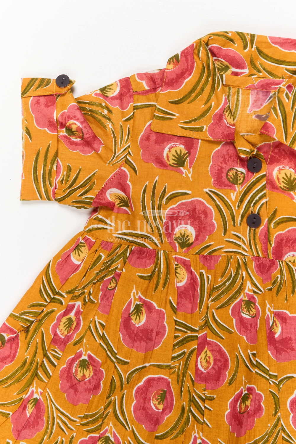 The Nesavu Girls Cotton Frock Baby Girl Cotton Frock for Festive Mornings and School Events Nesavu Nesavu yellow cotton frock for baby girls with collar and floral print – ideal for school and festive events