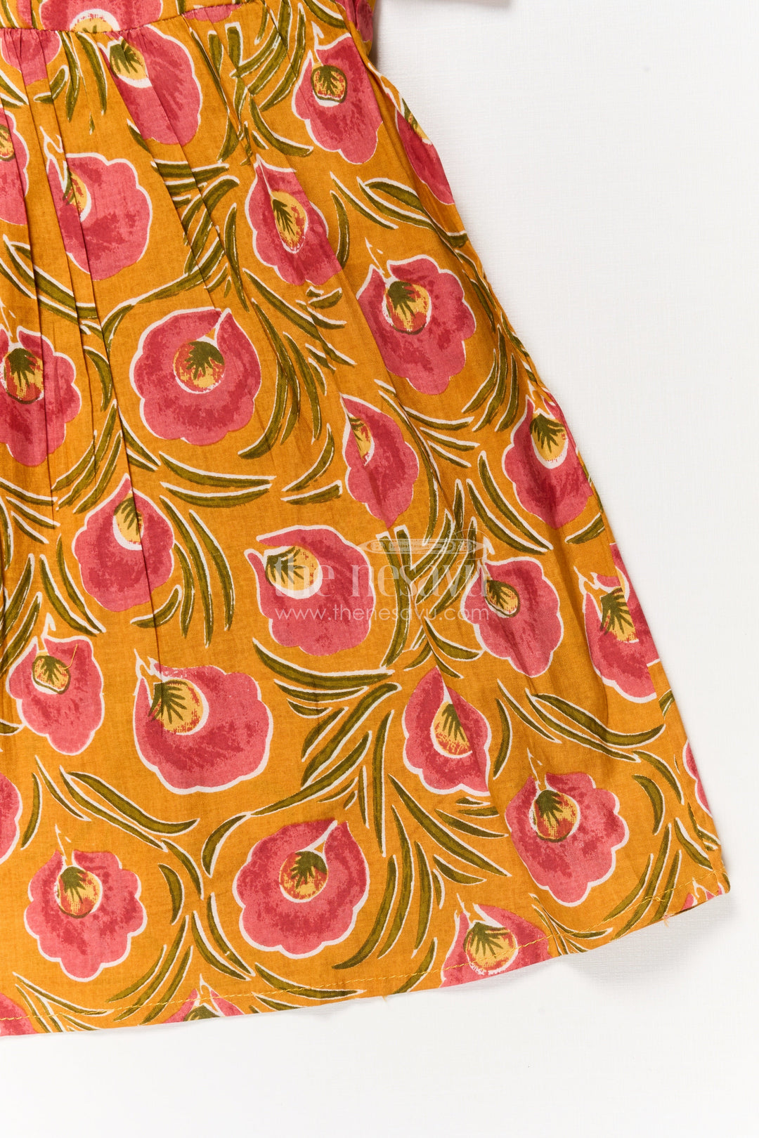 The Nesavu Girls Cotton Frock Baby Girl Cotton Frock for Festive Mornings and School Events Nesavu Nesavu yellow cotton frock for baby girls with collar and floral print – ideal for school and festive events