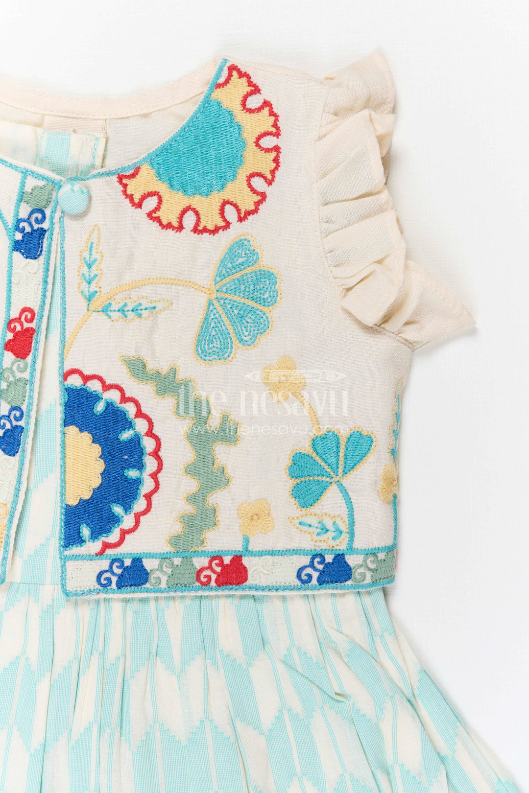 The Nesavu Girls Cotton Frock Baby Girl Cotton Frock for Outings and Casual Celebrations Nesavu Nesavu baby girl cotton frock with thread embroidery and layered design for outings and casual wear