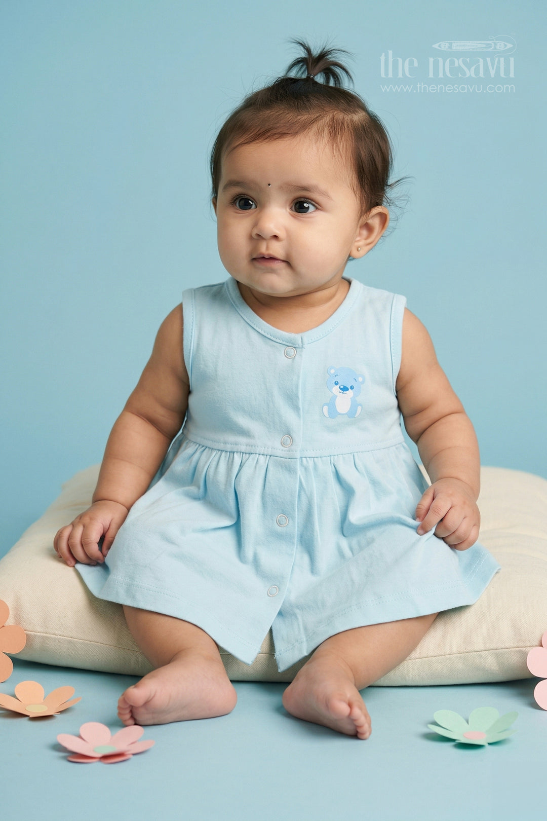 The Nesavu Baby Frocks Baby Girl Cotton Frock for Summer Comfort and Playtime Nesavu 10 (NB) / Half white / Cotton BFJ945A-10 Nesavu Baby Girl Cotton Frock For Summer Wear Sleeveless Jersey Dress For Infants